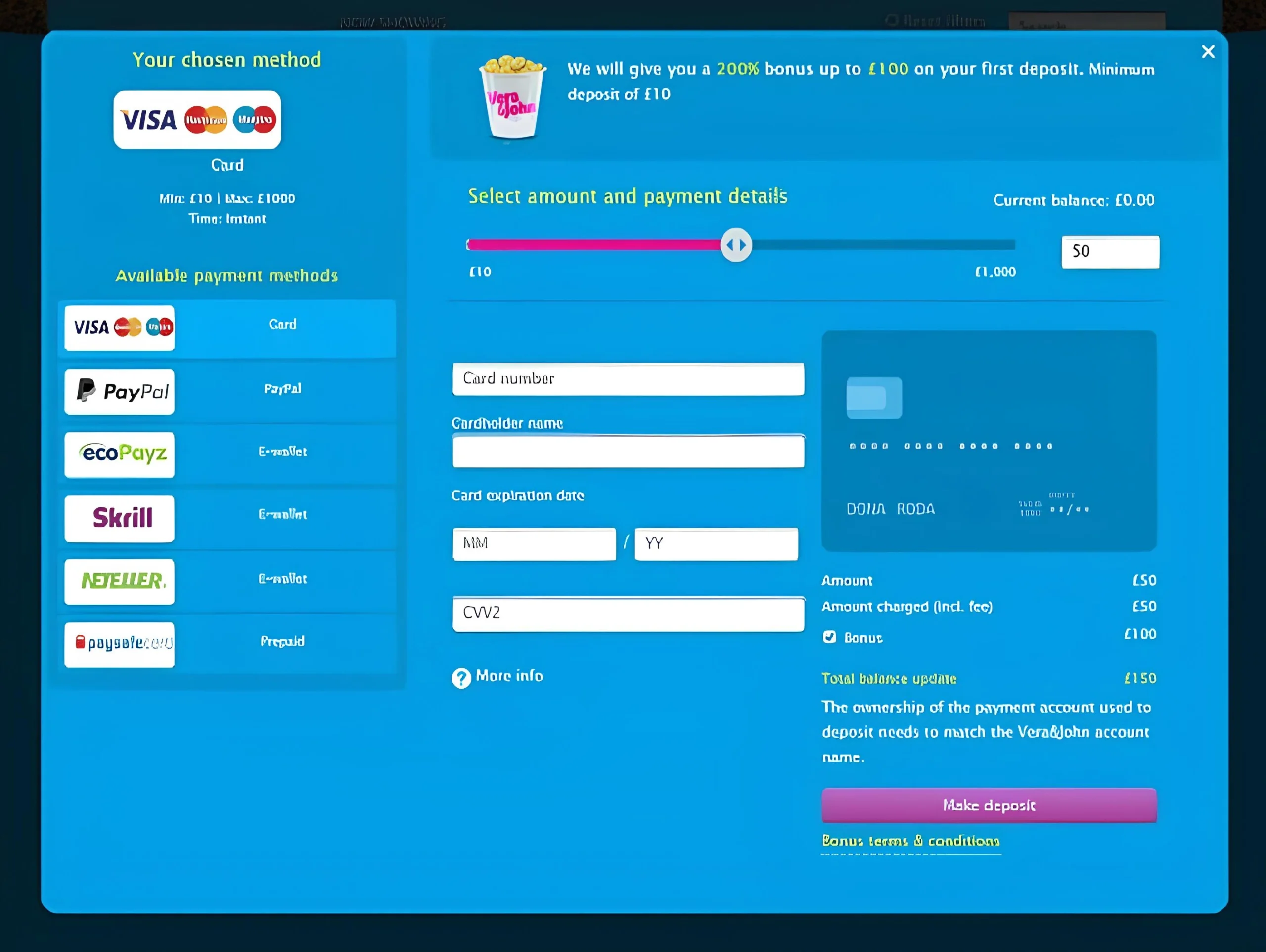 VeraJohn payment deposit